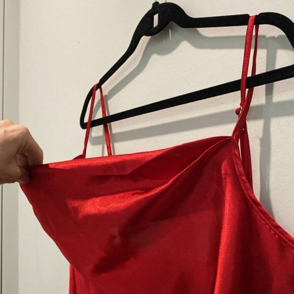 Satin RED Cowl Neck Slip Midi Dress - Picture 3 of 8
